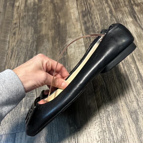 Calvin Klein Black Ballet Flats Leather size 7 Toe Logo Silver - Picture 4 of 8